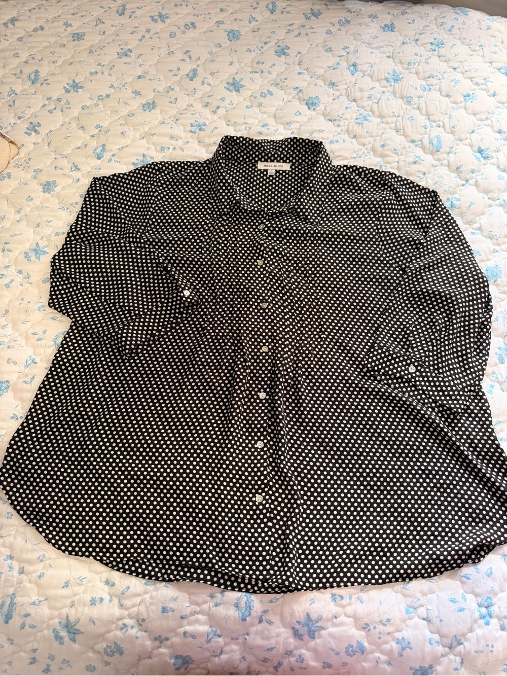 Rose & Olive Black Shirt with White Polka Dots
